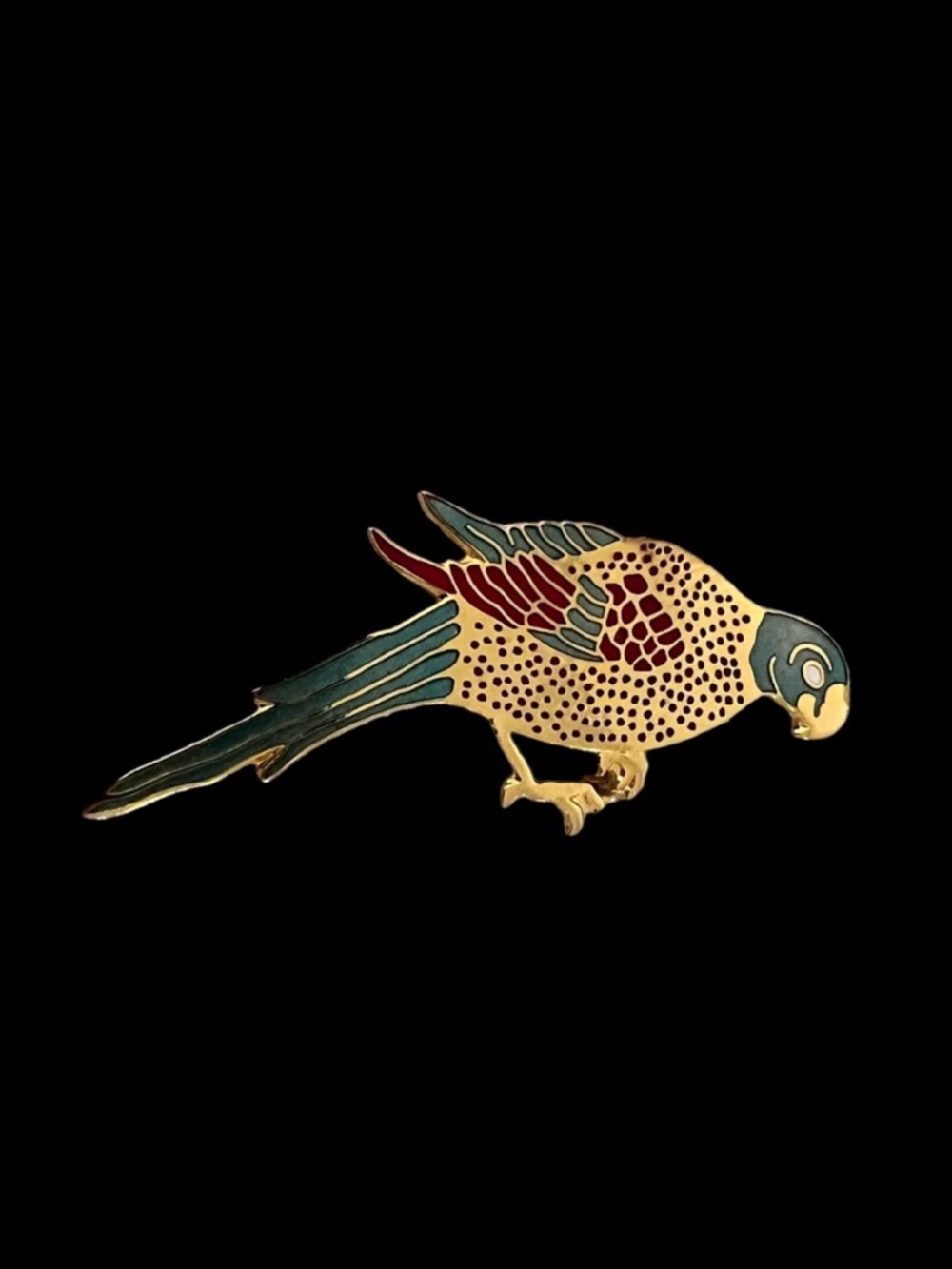 Signed MMA Metropolitan Museum of Art Enamel Parrot Brooch Pin | Red & Green 3"